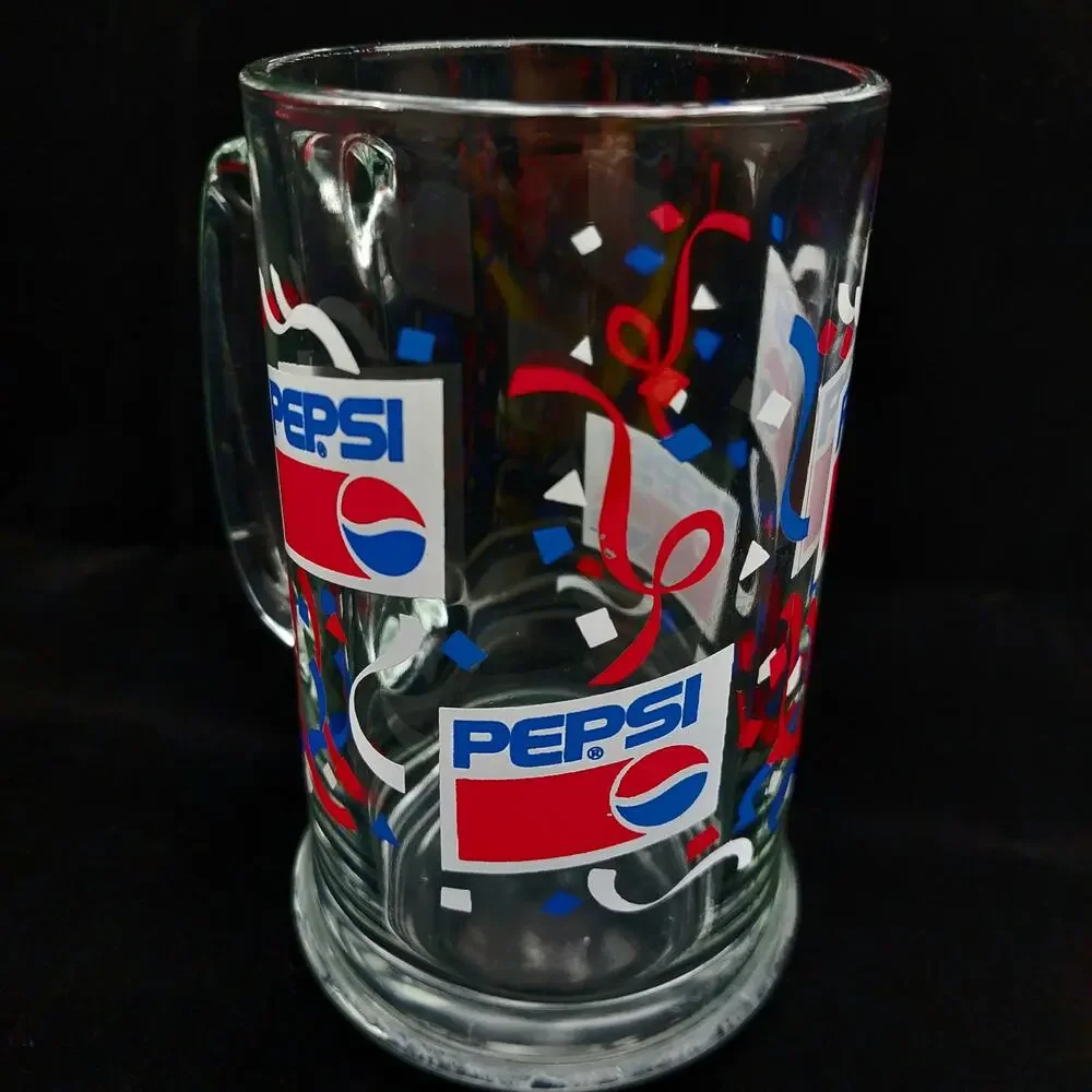 Vintage 1980s Pepsi Confetti Glass Beer Mug Handle Soda Pop Collectible 5.5”